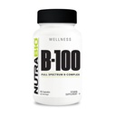NutraBio B-100, B Vitamin Kompleksi, Immune Sistem Desteği, Sağlıklı Saç, Cilt, Nails, 90 Sebze Kapsülleri
