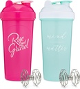 [2 Pack] 28-Ounce Shaker Şişe Motivasyonlu Sözlerle (Pink & Mint / Beyaz) | Shaker Cup Agitators | Protein Mixes Pack için Blender Free ve Dishwasher Güvenli