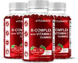Vitamin C & Inositol ile Vitamatic Vitamin B Kompleks Gummies - Natural Strawberry Flavor - 60 Gummies (3 Şişe)