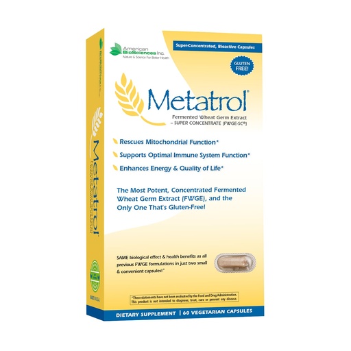 American BioSciences Metatrol Fermented Wheat Germ Extract - Immune & Mitochondria Support for Renewed Vitality & Advancedd Energy - Gluten Free - 60 Vegetarian Capsules, 41 mg