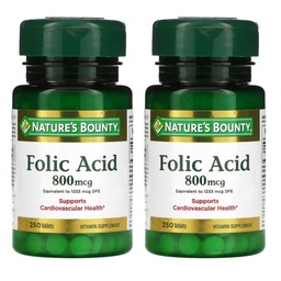 Nature's Bounty Folic Acid 800 mcg Vitamin Supplement Maksimum Güç - 250 Tablet, 2 Paket