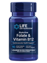 Life Extension BioActive Folate & Vitamin B12, Kalp, Beyin ve GI Tract Health, Non-GMO, Gluten-Free, Vegetarian, 90 Capsules