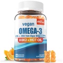 Vegan Omega 3 Gummies 1280mg + Vitamin D3 K2 (MK7), Omega 3 Fish Oil Alternative for Adults, w/Algae EPA 600mg & DHA 400mg, MCT Oil - No Fish Taste - for Brain, Eye, Immune Health, Sugar Free, 1 Pack
