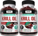 Kaya Naturals - Antarctic Krill Oil 500mg with Omega 3, EPA, DHA, Phospholipids & Astaxanthin Supplement - Brain & Health Vitamin - Anti Aging Supplement - 30 Count Softgels (Pack of 2)