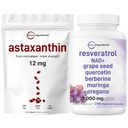 Mikro Malzemeler Astaxanthin 12 mg Softgels & Resveratrol NAD Supplements 3.000 mg Veggie Capsules | 2 Pack Sche | Fresh Microalgae Source | 11-in-1 Antioksit