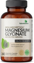 Futurebiyotiks Magnezyum Glycinate 200 MG, High Abors için Chelated, Gentle On Stomach, Non-GMO, 240 Vegetarian Capsules
