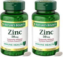 Nature’s Bounty Zinc 50mg,Immune Support & Antioxidant Supplement,Promotes Skin Health,1 Caplet Per Day,Gluten Free,250 Vegetarian Caplets,(Pack of 2)