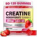 Kretine Monohidrat Gummies, Kadınlar ve Erkekler için 5gtine Kreat ve Kas Büyüme Desteği, Contains BCAA, Collagen, Sugar-Free, 120 Count