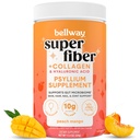 Bellway Super Fiber Powder + Collagen, Sugar-Free Psyllium Husk Powder with Collagen Peptides and Hyaluronic Acid for Digestive Health, Healthy Skin, Nails, Bones & Joints, Peach Mango (20 Servings)