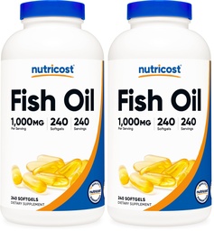 Nutricost Fish Oil Omega 3 Softgels with EPA & DHA (1000 mg of Fish Oil, 560 mg of Omega-3), 240 Softgels, Non-GMO, Gluten Free. (Pack of 2)