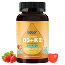 Biobor Natural Vitamin D3 K2 Gummies, 2000 IU Vitamin D3 & 100 mcg Vitamin K2(MK-7),Supports Healthy Bone, Immune Health Supplement, GMO Free, Gluten Free, Strawberry Flavor, 60 Count