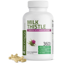 Bronson Milk Butle Silymarin Marianum & Dandelion Root Liver Health Support, Antioksi Support, Detox, 360 Capsules