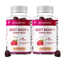 Vitamatic Beet Root Gummies - 3000 mg Equivalent Per - 60 Gummies - B6, B12, Grape Tohum, Pomegranate & Nicotinamid (Pack of 2)