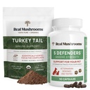Real Mushrooms Turkey Tail Toz for Humans (45 Hizmet) & Türkiye Evcil hayvanlar için Tail (90ct) - Toz & Capsules Sche for Immune Support - Vegan, Non-GMO, T-Free, Gluten-Free, Gluten-Free