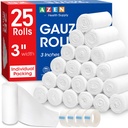 AZEN 25 Pack Gauze Rolls Bandages, 3 in x 4.1 Yards, Premium Medical Supplies & First Aid Supplies, Bandage Wrap Vet Wrap, Mummy Wraps