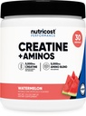 Nutricost Kretine + Aminos 30 Hizmetler (Watermelon Flavored) - 5000 mg Kreatine Monohidrat + 5000 mg Amino BCAA Ölmüş