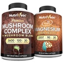 Nutrivein Premium 120 Cap Mushroom Complex 2600mg & 90 Cap Magnesium 2207mg Bundle - 11 Mushrooms - Lions Mane, Chaga, Reishi, Cordyceps, & More - Immune & Brain Function Plus Memory & Focus