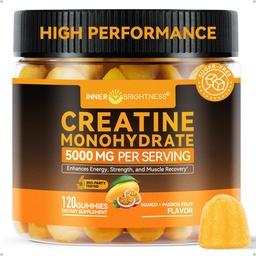 Men & Women 5000 mg için İçsel Kreatin Monohidrat Gummies, 3. Parti Test Edildi, Kas Büyüme, Güçlü ve Enerji Desteği, Şeker Ücretsiz, Vegan, 120 Kont, Mango Tutkulu