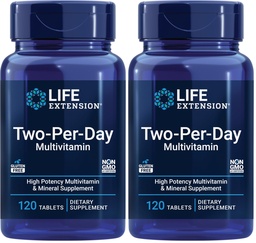 Life Extension Two-Per-Day High Potency Multi-Vitamin & Mineral Supplement - Vitaminler, Mineraller, Plant Ekstraksiyonlar, Quercetin, 5-MTHF Folate & More - Gluten-Free - Non-GMO - 120 Tabletler (Pazarlamalar)