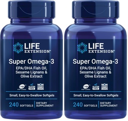 Life Extension Super Omega-3 EPA/DHA Fish Oil, Sesame Lignans & Zeytinyağı - Kalp, Beyin, Inflammation Health Support, Gluten-Free, Easy to Swallow, Non-GMO, 240 Softgels (Pack of 2)