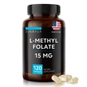 L-Methylfolate 15 mg - L Methylfolate Supplement, Folic Acid Deficiency için 5MTHF - Max Aborpsiyon ve Potency - l- Methyl 15 mg - Metil folate 15 - 120 Vegan Capsules, Non-GMO Gluten Free