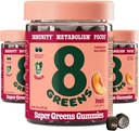 8Greens Supergreens Gummies | Super Greens Powder Superfood Gummy for Metabolism, Immunity & Focus, Digestive Health Enzymes, Organic: Chlorella, Spirulina, Aloe Vera, Peach Flavor, 150 Count