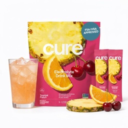 Cure Hydration | Plant-Based Electrolyte Drink Mix | Nodrew Sugar | FSA-HSA | Dehidrasyon Yardımı Tuvalet Su ile Yapıldı | Non-GMO | Vegan | Pouch of 14 Packets - Tropikal Punch