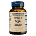 Wiley's Finest Wild Alaskan Fish Oil Vitamin K2 & D3 Softgels - 500mg of EPA and DHA Omega-3s for Bone and Heart Health Support - 120 Softgels (120 Servings)