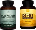 Doğal Rhythm Triple Calm 150 mg - 120 Capsules - Magnezyum Kompleksi Tamam W / Doğal Rhythm Vitamin D3 + K2 (MK7) Plus A, Bone, Heart, & Immune Health için, 30 Capsules