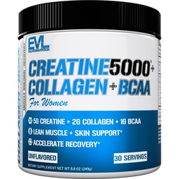 Evlution Nutrition Creatine 5000 + Collagen + BCAA - for Women - Supports Lean Muscle Growth - 5g Creatine Monohydrate, 2g Collagen Peptides & 1g BCAAs Per Serving - 30 Servings - Unflavored Powder