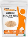 BulkSupplements.com Organic Psyllium Husk Powder - Psyllium Husk Powder for Baking, Fiber Supplement - Gluten Free, 1.4g per Serving, 250g (8.8 oz) (Pack of 1)