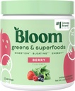Bloom Nutrition Superfood Greens Powder, Digestive Enzymes w/Probiotics & Prebiotics, Gut Health, Bloating Relief for Women, Chlorella, 15 SVG (15 Servings (Pack of 1), Berry)