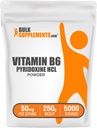 BulkSupplements.com Pyridxine HCl Toz - B6 Tamam, Vitamin Tamam - Gluten Free, 50 mg of Pyridoxine B6, 250g (8.8 oz) (Paket 1)