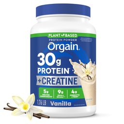 Orgain Organic Vegan 30g Protein Powder + 5g Creatine, Vanilla, 2.01 lb