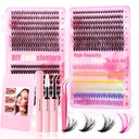 Lash Extension Kit DIY Clusters: 30D+40D+50D Mixed 9-16mm Reusable Soft Individual Lashes with Bond and Seal - Natural Look Eyelash Extensions for Beginners - Strong Hold 72H Waterproof