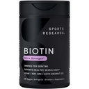 Sports Research® Biotin 5.00006 with Organic Coconut Oil - Biotin (Vitamin B7) for Health Skin and Hair Support* - for Women and Men - Vegan, Non-GMO, Gluten & Soy-Free - 30 Veggie Softgels