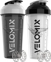 VELOMIX 2 Pack 28oz Protein Shaker Bottle for Protein Mixes, Black/White