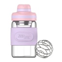 Glass Shaker Bottle 12oz for Protein Mixes, Borosilicate Glass Shaker with Strainer and Silicone Sleeve (Salmon-Lilac)