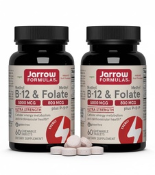 Jarrow Formulas Methyl B-12 & Methyl Folate, Bioactive Vitamin B9 and Vitamin B12 Supplement, Healthy Brain Function & Metabolism, 60 Chewable Tablets, 60 Servings (Pack of 2)