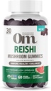 Om Mushroom Superfood Reishi Gummies, USA Grown Organic Mushrooms, Supports Immune Health, Balance, & Stress, 60 Count, 30 Servings Gummy Supplements