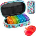 Serfeymi Weekly Travel Pill Organizer 2 Times A Day AM PM Yükseltd Rainbow Pill Box 7 Day with Portreatif Hologram Kanları, Vitaminler, Balık Yağları - Yeşil 01