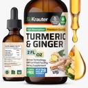 BIO KRAUTER® Turmeric and Ginger Supplement - Pure Vegan Liquid Turmeric & Ginger Tincture with Pepper 2 Fl.Oz 28 Days of Supply - Curcumin Drops for Mobility Support, Antioxidant & Immune Support