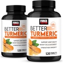 Force Factor Better Turmeric 2-Pack Joint Support Supplement Featuring HydroCurc Turmeric Curcumin with Black Pepper, Clinical Strength Joint Support, 240 Tablets, White Packaging