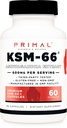 Primal KSM-66 Ashwagandha Kompleksi (60 Capsules / 60 Hizmet, 600 mg Per Servis) - KSM-66 Ashwagandha with Black Pepper Extract, Gluten Free, Non-GMOMO