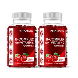 Vitamin C & Inositol ile Vitamatic Vitamin B Kompleks Gummies - Natural Strawberry Flavor - 60 Gummies (2 Şişe)