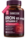Kadınlar için Demir Supplement | Yüksek Potency Iron 65mg with Vitamin C 250 mg | Stomach Friendly Iron Pills for Red Blood Cell & Immune Support | Vegan, Non-GMO & Gluten Free | 30 Tabs