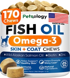 Omega 3 Köpekler için Balık Yağı - 170 Chews - Köpekler Itchy Skin & Alerji Yardımı - Skin & Coat Supplement Supplement - EPA & DHA Fatty Asits - Köpek Anti Shedding & Hot Spot Tedavisi - Salmon Oil