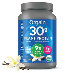 Orgain Organic 30g Vegan Plant Protein Toz, Vanilla, 9g EAAs + BCAAs, High Plant Protein, 4g Prebiyotik + Fiber, 1g Sugar, Pre-Workout, Muscle Support + Recovery - 2.01lb (Package May Vary)