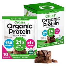 Orgain Organic Vegan protein Toz, Kremy Chocolate Fudge - 21g Plant Protein, 6g Prebiyotik Fiber, Low Carb, No Lactose Materialss, NoEDIT Sugar, Non-GMO, For Shakes & Smoothies, 10 Travel Packs