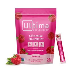Ultima Replenisher Daily Electrolyte Toz İçecek Mix – Sugar Free – Raspberry, 20 Stickpacks – Hydration Packets with 6 Key Electrolytes and Trace Minerals – Keto Friendly, Vegan, Non-GMOMO